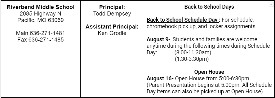 Back To  School Activity Dates